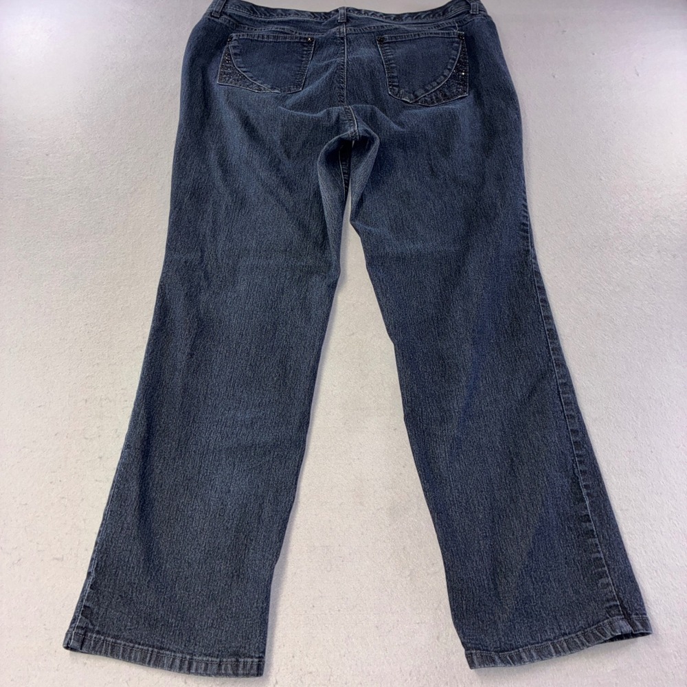 JM Collection Straight Leg Jeans Womens 16 Blue Studded Embellished Dark Wash - Picture 2 of 8